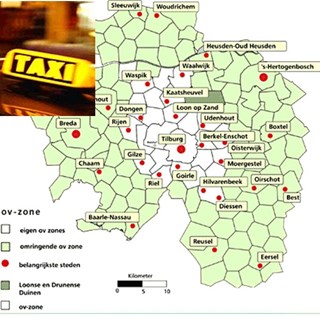 Het gebied waar de regiotaxi rijdt